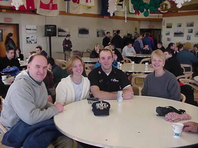 dining hall: 1/c  Matt Fish and his family enjoy a few minutes before the ship departs.