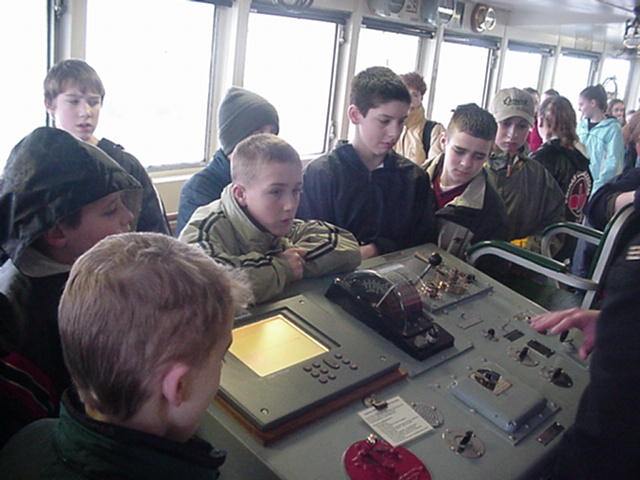 eot: Seventh graders from the Whitman Middle school visit the bridge of the TSES as part of the World Wide Classroom.