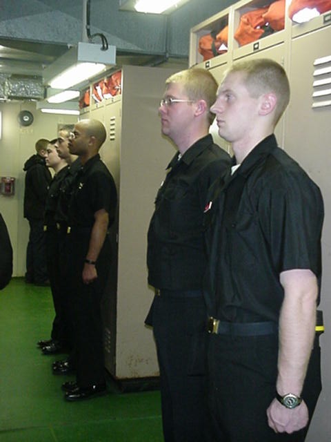 inspections male: Cadets awaiting the evening inspection.