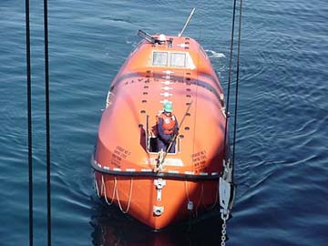 lifeboat: one of the new style, covered lifeboats
