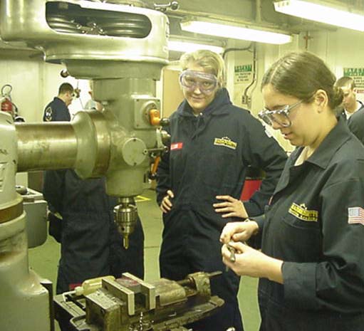 drill press: cadets work the machines aboard ship