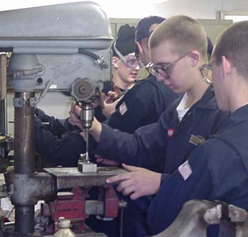 engine training: 4/c cadets are taught drill press operations