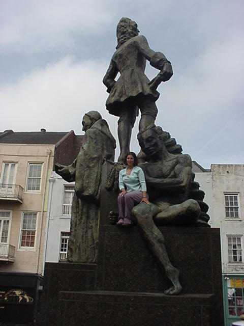 Statue in NOLA.: 3/c Angela Abbot sitting in the lap of luxury